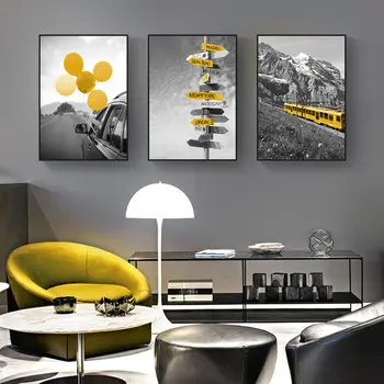 Современный холст для ландшафтного искусства, Европейский Город, Желтый Винтажный Плакат, украшение для дома, гостиной, Картина без рамки