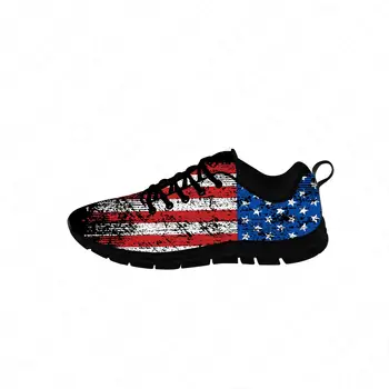 Старинные Кроссовки С Американским Флагом, Мужская Женская Повседневная Обувь Для Подростков, Парусиновая Обувь Для Бега, Дышащая Легкая обувь Черного Цвета