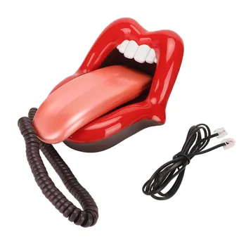 Стационарный телефон в форме большого языка Симпатичный проводной телефон с большим красным языком для украшения дома и офиса