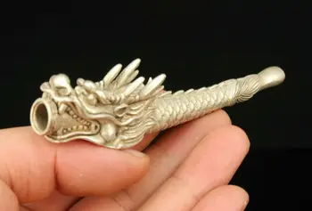 Фарфоровая коллекционная вырезанная вручную голова дракона, ретро Тибетская серебряная табачная трубка