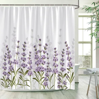 Фиолетовая цветочная занавеска для душа, Весенняя акварель, листья лаванды, цветочные занавески, современный набор декора для ванной комнаты из полиэстера
