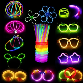 Флуоресцентный свет, светящиеся палочки, Многоцветное Неоновое Светящееся ожерелье, Браслеты для концертного мероприятия, Праздничные принадлежности для декора вечеринок