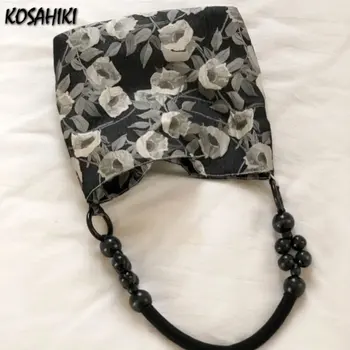 Черные винтажные Жаккардовые Мини-сумки, Корейские сладкие Y2k, эстетичные Женские модные сумки-тоут, Модная индивидуальность, сумка через плечо подмышкой
