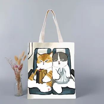 Японская Холщовая сумка с принтом кота Каваи, Эко-сумка для покупок, складная Многоразовая сумка для покупок, Студенческая сумка Харадзюку, Кошельки, Сумочка